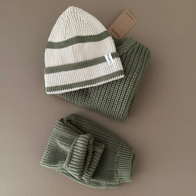 Guapoo beanie streep groen outfit