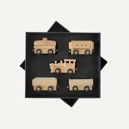 Houten treinset in luxe doos