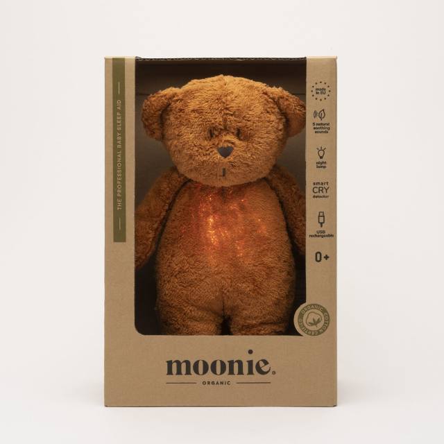 Moonie the humming bear - caramel met licht en muziek in de doos