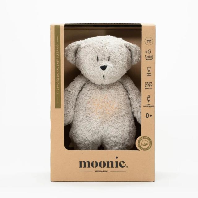 Moonie the humming bear - gray met licht en muziek in doos