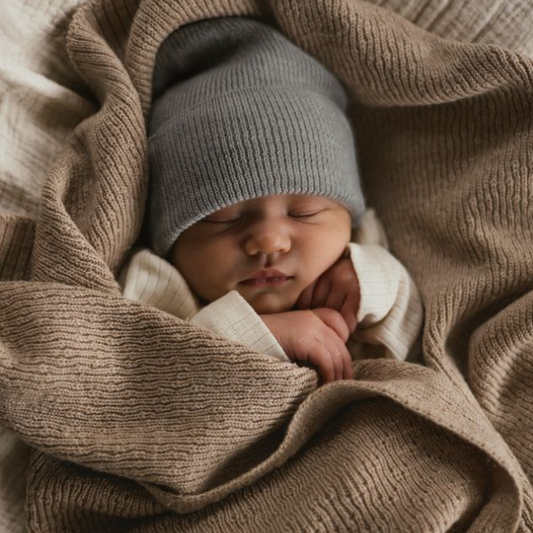 beanie fonzie newborn baby grey melange grijs wol