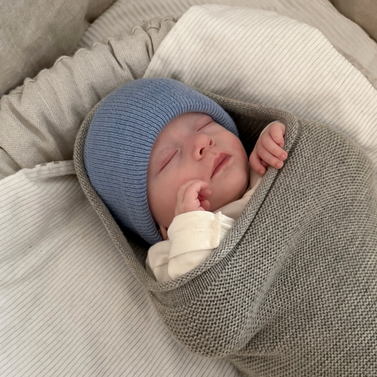 merinowol wol muts beanie licht blauw cocoon