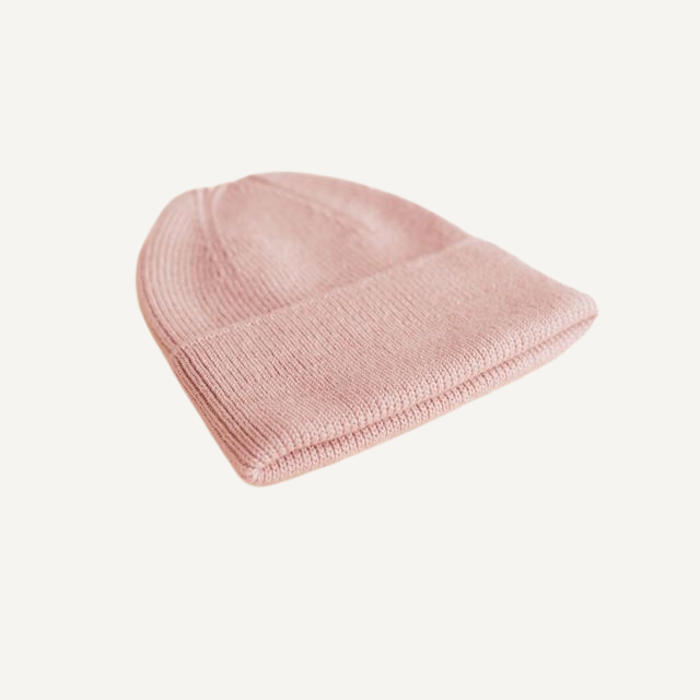 wol muts beanie fonzie hvid merinowol powder licht roze