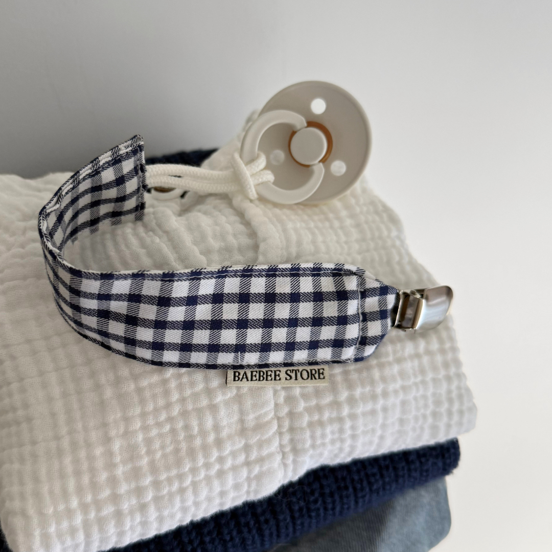 blauw geruit speenkoord baby