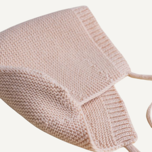 bonnet muts newborn baby roze apricot hvid merinowol