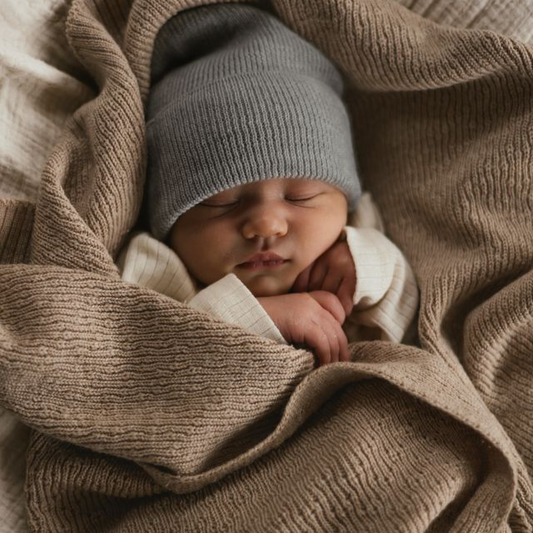 hvid merinowol deken dora sand beanie grey melange