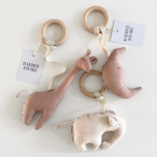 giraf olifant maan oudrozen beige speenkoord bijtring