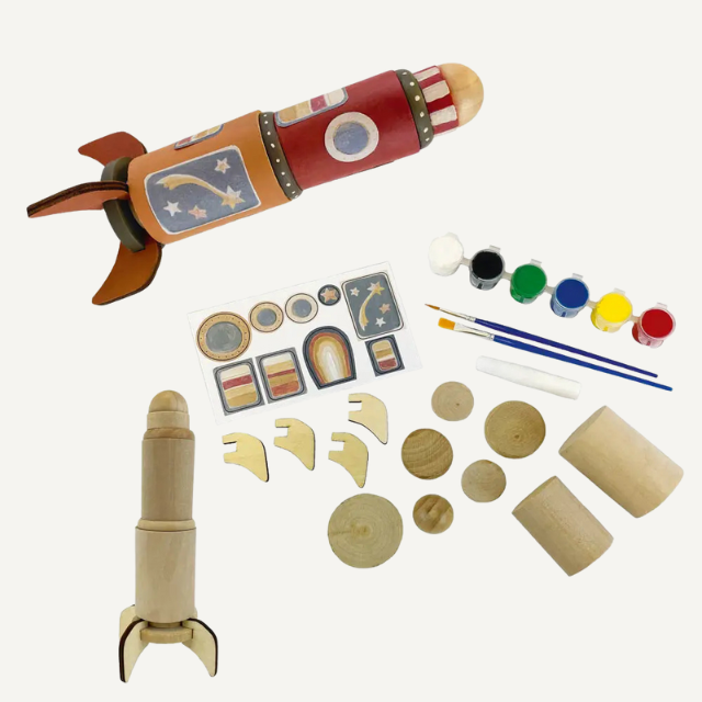 houten raket verfen kinderen diy speelgoed knutselen