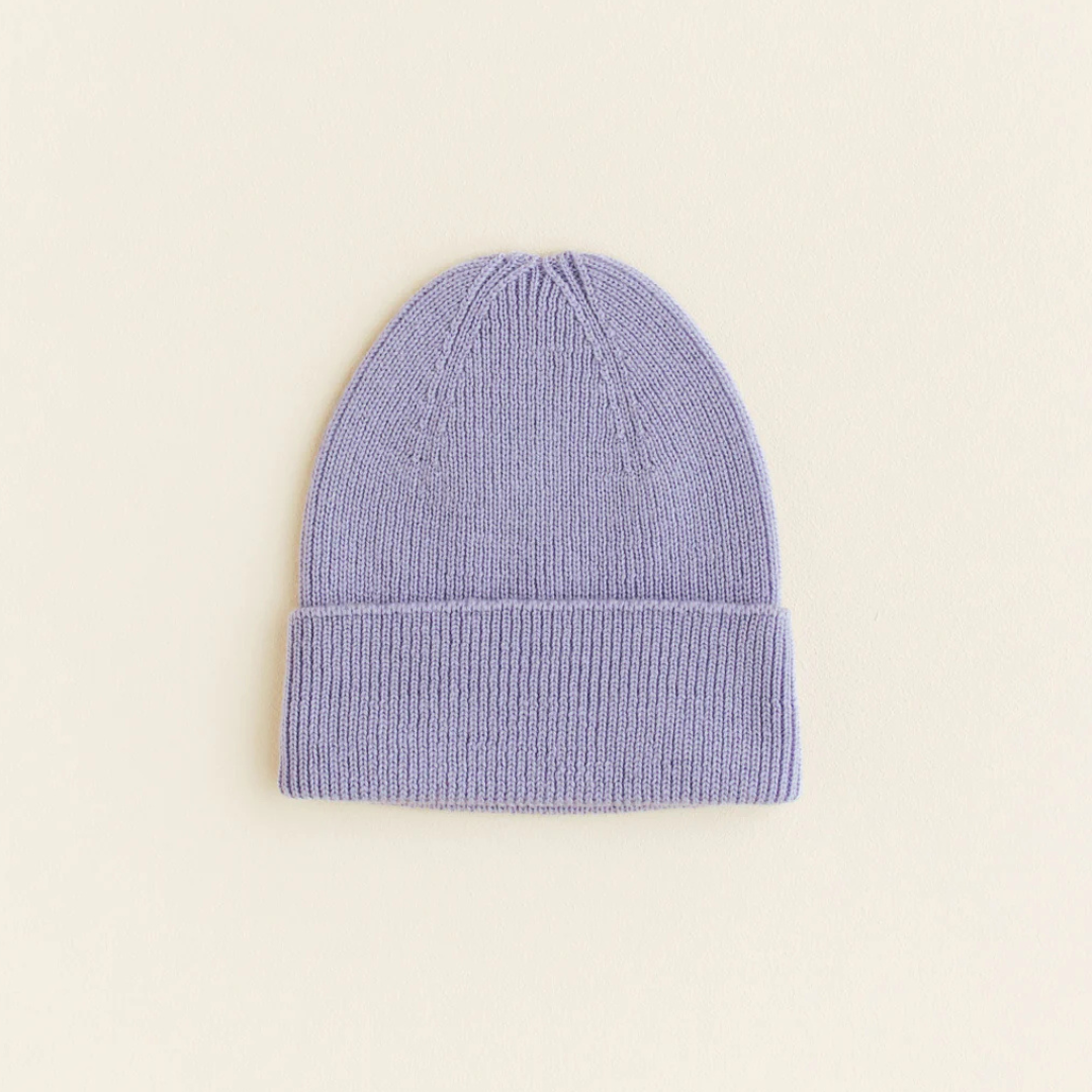 muts beanie merinowol wol paar lila baby newborn hvid