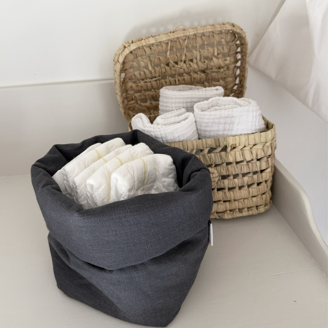 linnen mand opbergmand antraciet babykamer