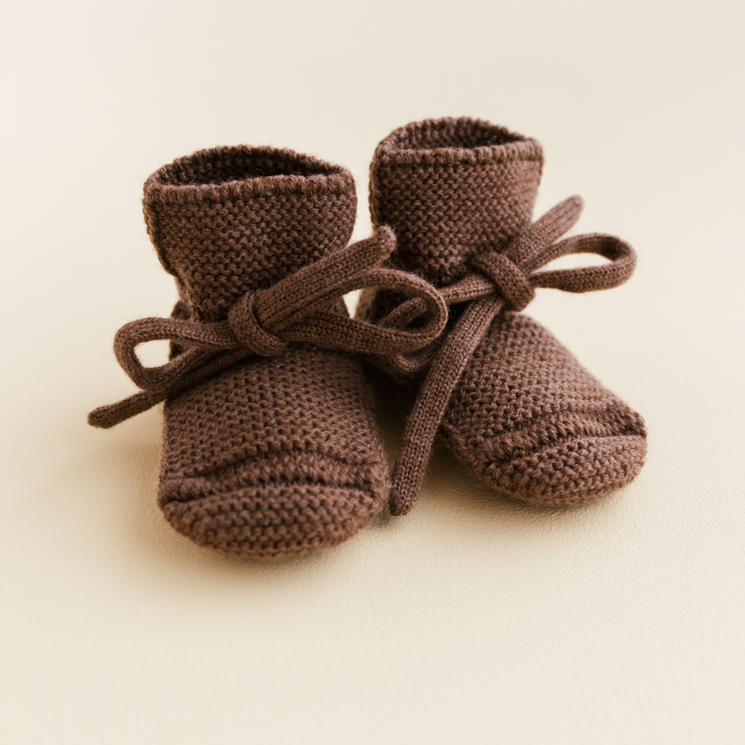 hvid merinowol wol slofjes booties mocha