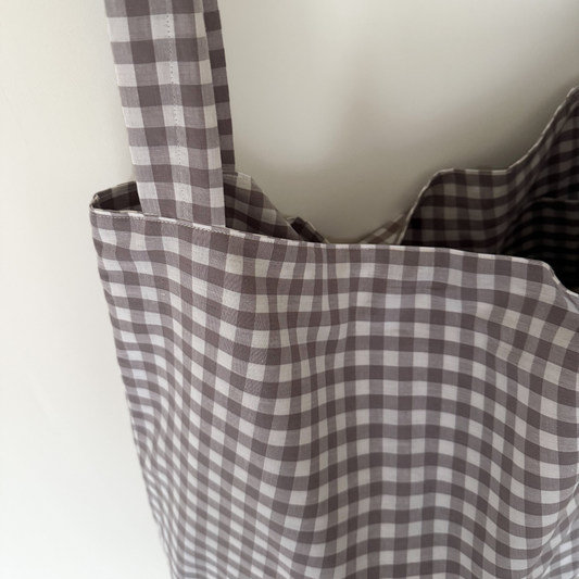 mombag strandtas vichy ruit grijs taupe