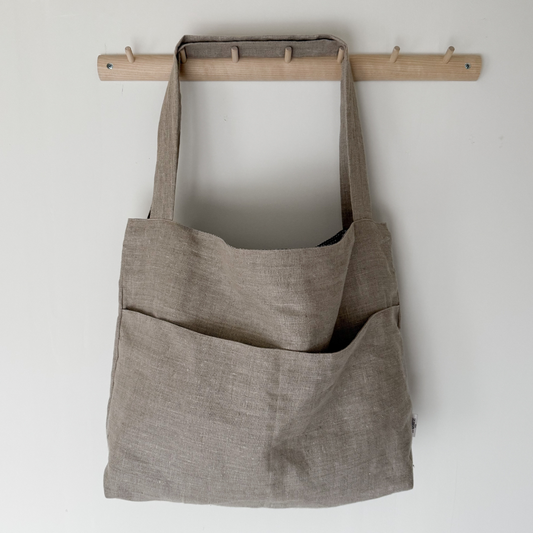 mombag strandtas grijs geruit linnen