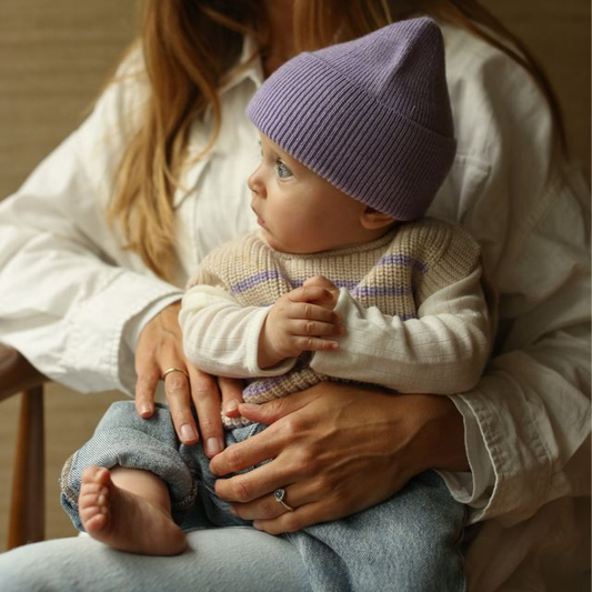 beanie muts hvid merinowol lila kids