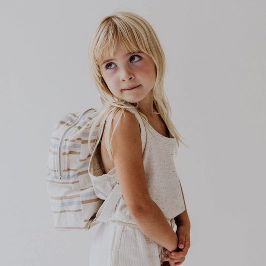 rugzak gestreept blauw brons beige