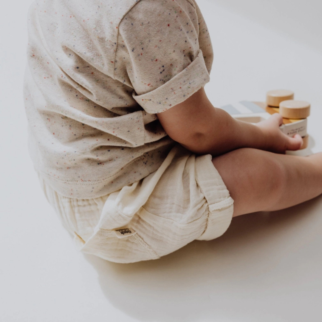 shirt met knoopjes sprinkle beige gekleurde stipjes