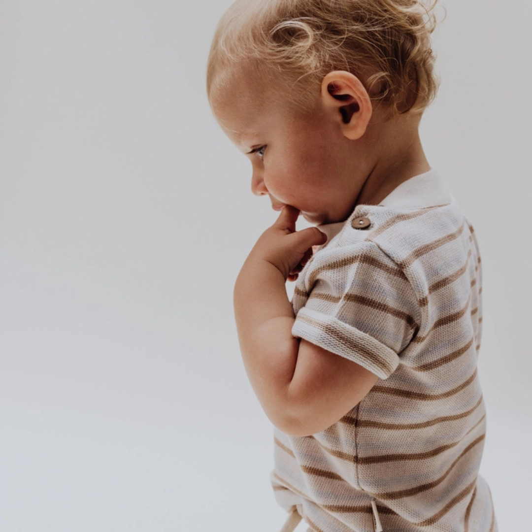 baby shirt blauw beige brons met knoopjes zomer