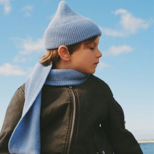 hvid sjaal gustave merinowol kids baby licht blauw beanie