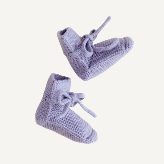 hvid merinowollenslofjes babyslofjes lila paars
