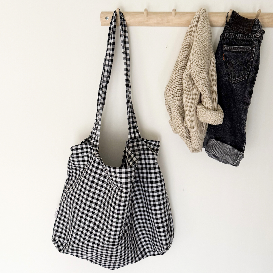 Black and white gingham check mom bag