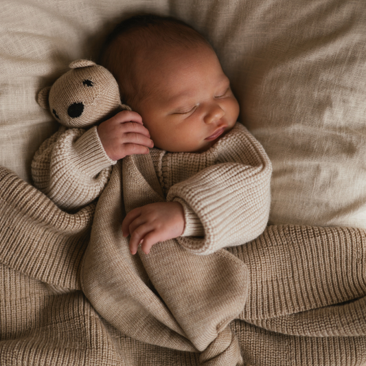 baby newborn knuffel teddy tokki hvid sand