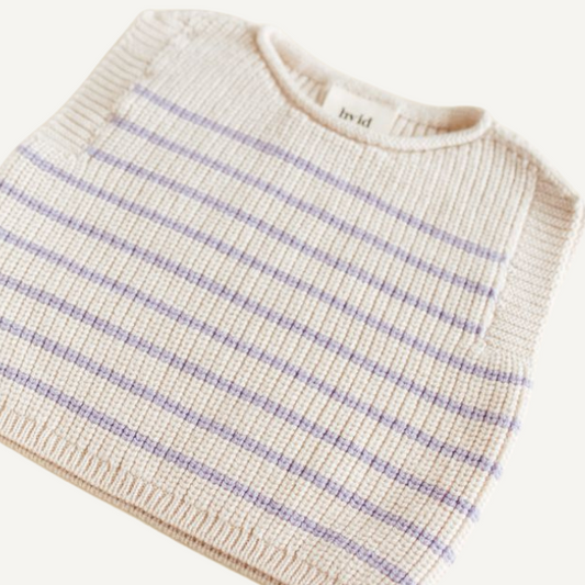 hvid merinowol vest spencer newborn baby gestreept lila