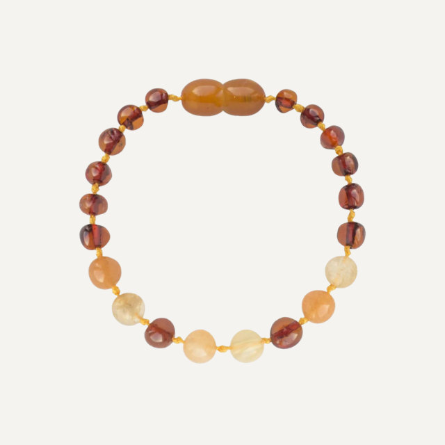 Barnsteen armband cognac en aventurijn 14 cm