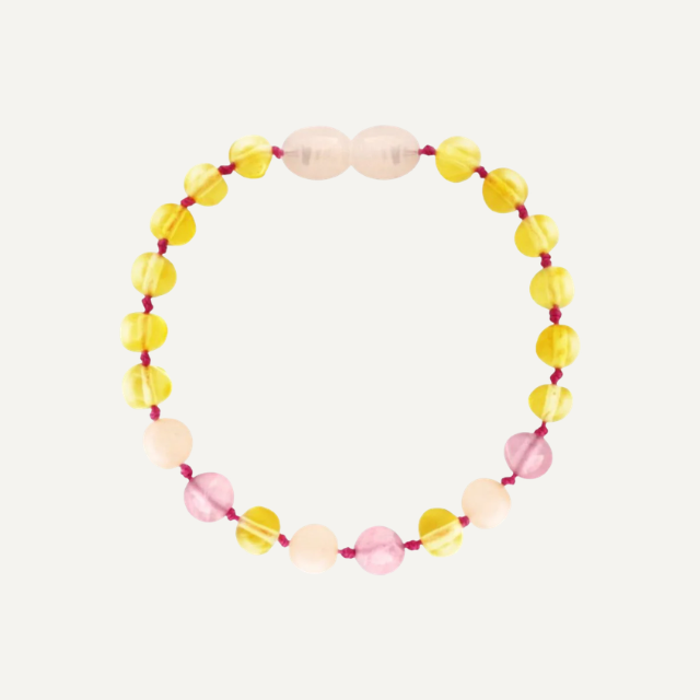 Barnsteen baby armband lemon en rozenkwarts 14 cm