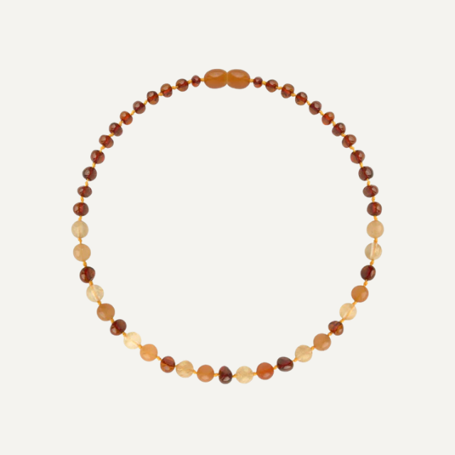 Barnsteen ketting kind cognac en aventurijn 32 cm