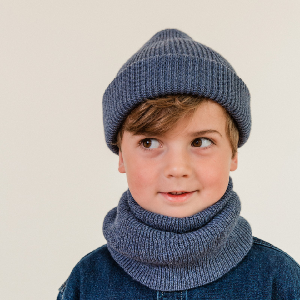 Hvid beanie fonzie kids denim muts