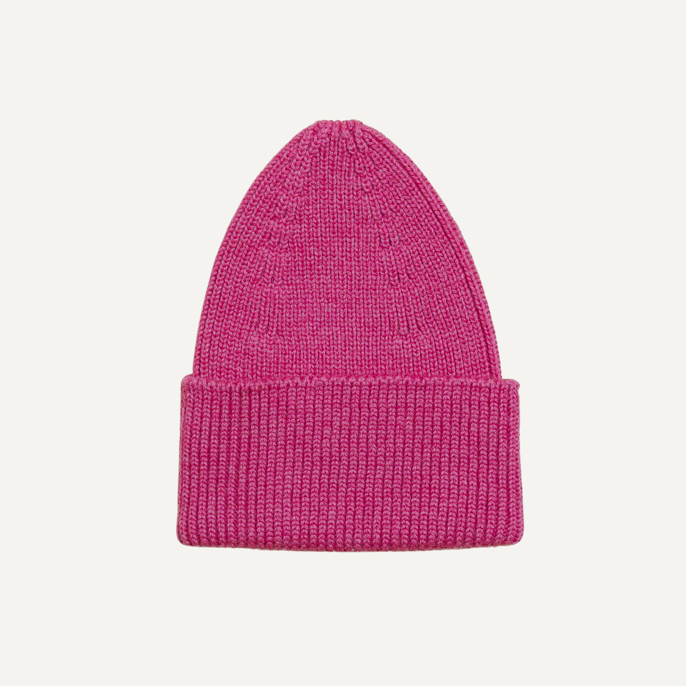 Hvid beanie fonzie kids kleur fuchsia