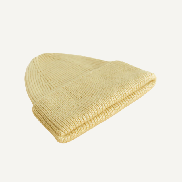 Hvid beanie fonzie kids light yellow liggend