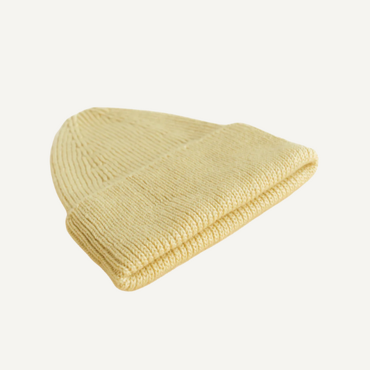 Hvid beanie fonzie kids light yellow liggend