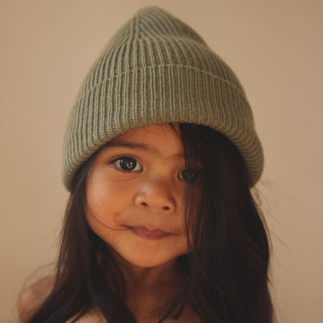 kids muts beanie groen artichoke hvid