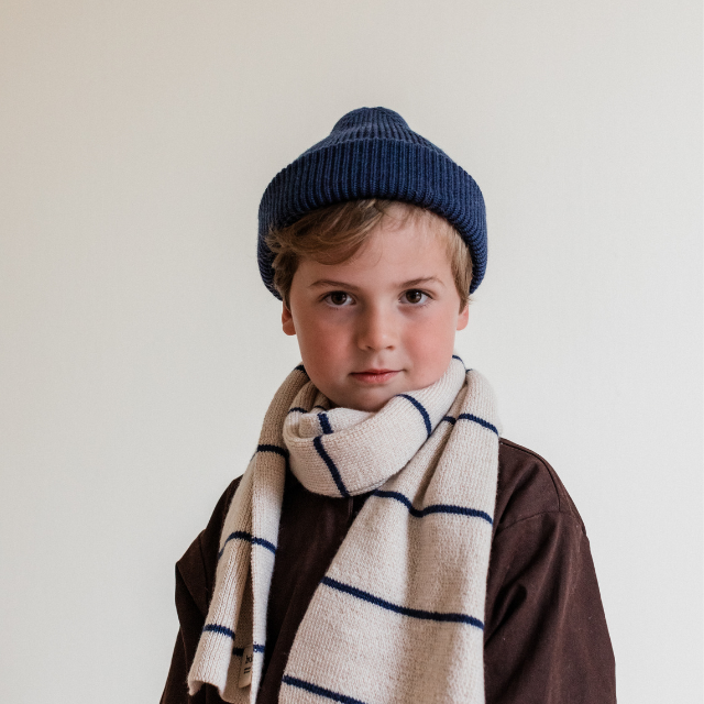 muts wol hvid blauw kids beanie fonzie