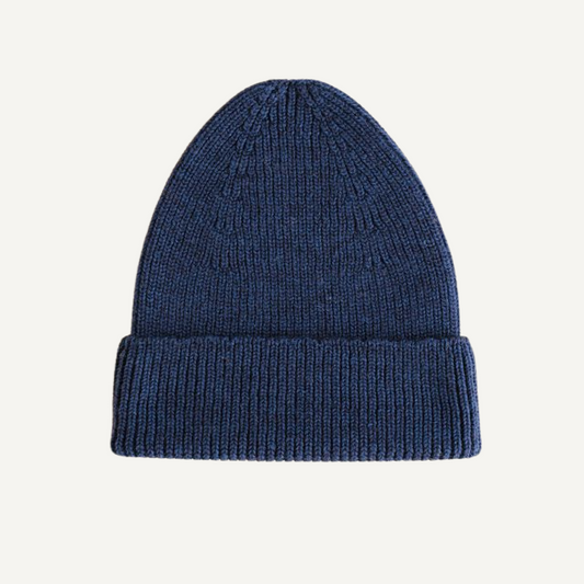 muts beanie fonzie blue hvid merinowol kids