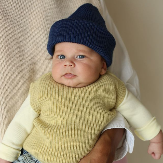 muts beanie fonzie blue hvid merinowol kids spencer 