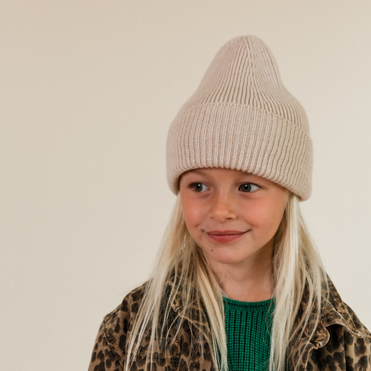 beanie fonzie muts wol cream hvid