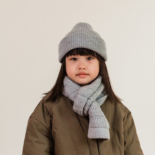 hvid muts wol grijs grey melange beanie fonzie