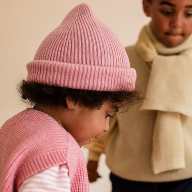 White beanie fonzie kids cotton candy