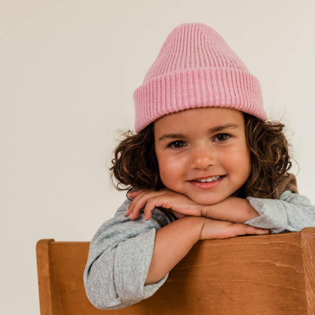 cotton candy muts beanie kids hvid wol roze