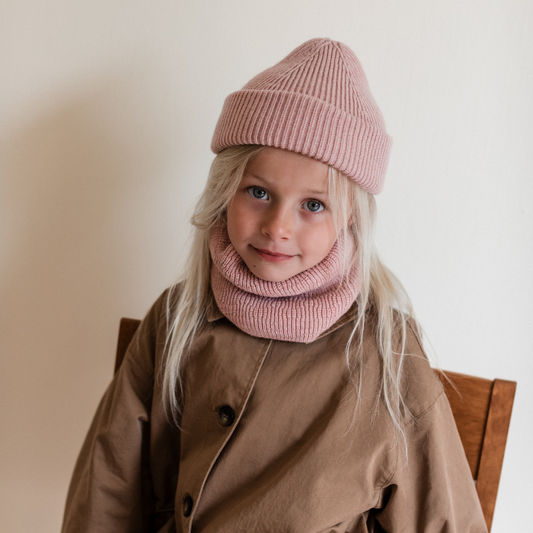 hvid beanie fonzie muts roze wol merinowol kids
