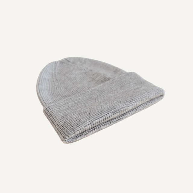 beanie fonzie muts newborn baby grey melange hvid merinowol wol