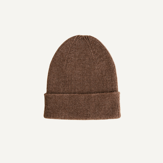 beanie fonzie muts newborn baby bruin mocha hvid