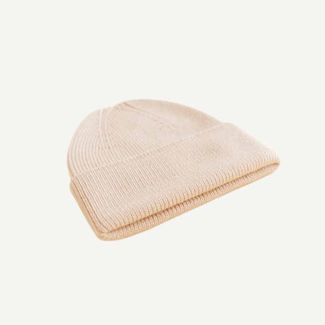 beanie fonzie muts newborn baby oat beige hvid wol