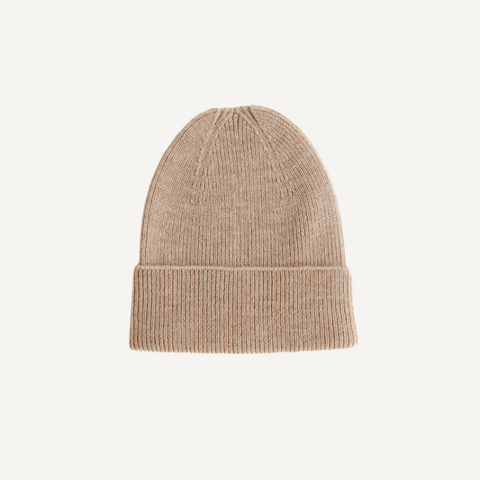 beanie fonzie newborn baby muts merinowol sand hvid