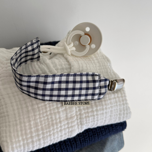 blauw geruit speenkoord baby