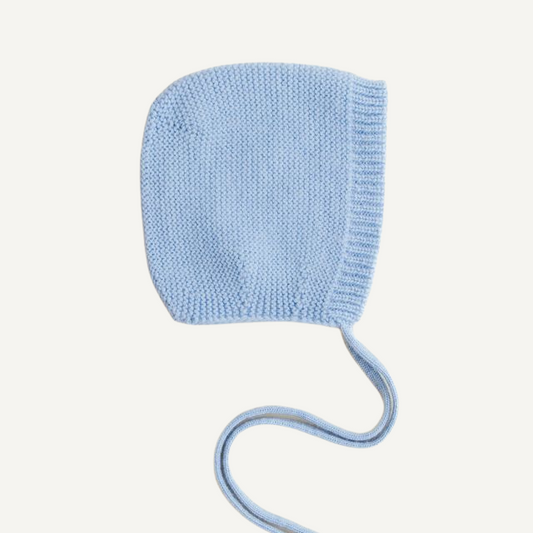 bonnet wol merinowol muts blauw sky hvid