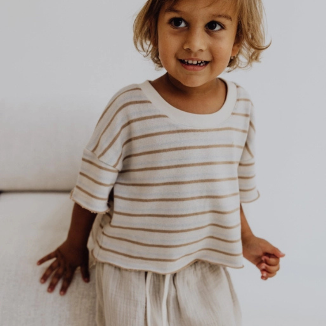 broek gestreept shirt mousseline zomercollectie beige stone