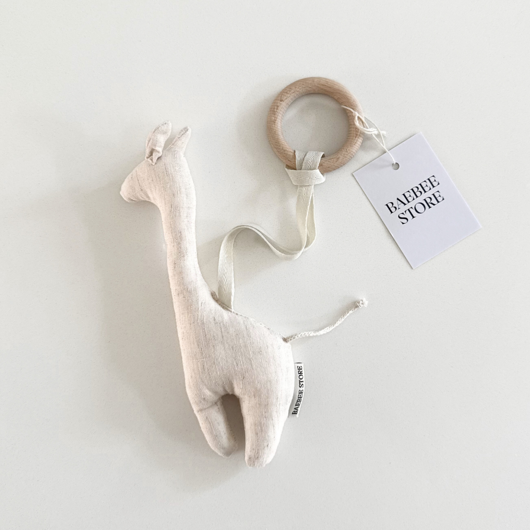 giraf linnen beige bijtring speenkoord